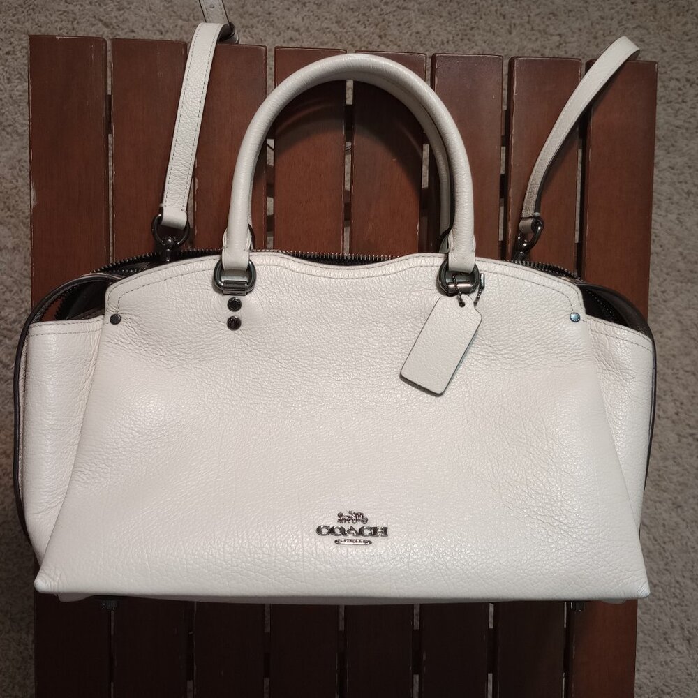 Coach Drew Satchel Chalk Leather Snakeskin Shoulder Bag Crossbody